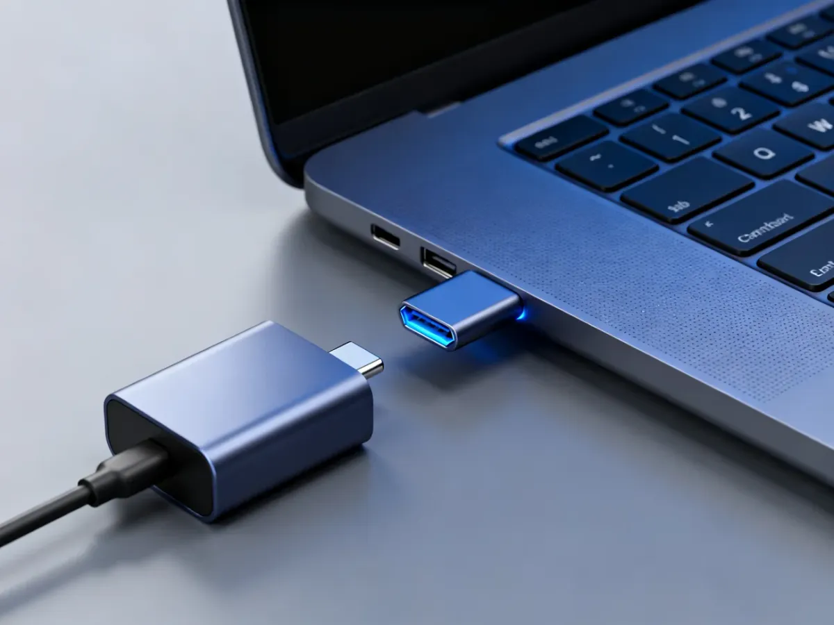 Adapter USB-C przy porcie laptopa z obsługą obrazu
