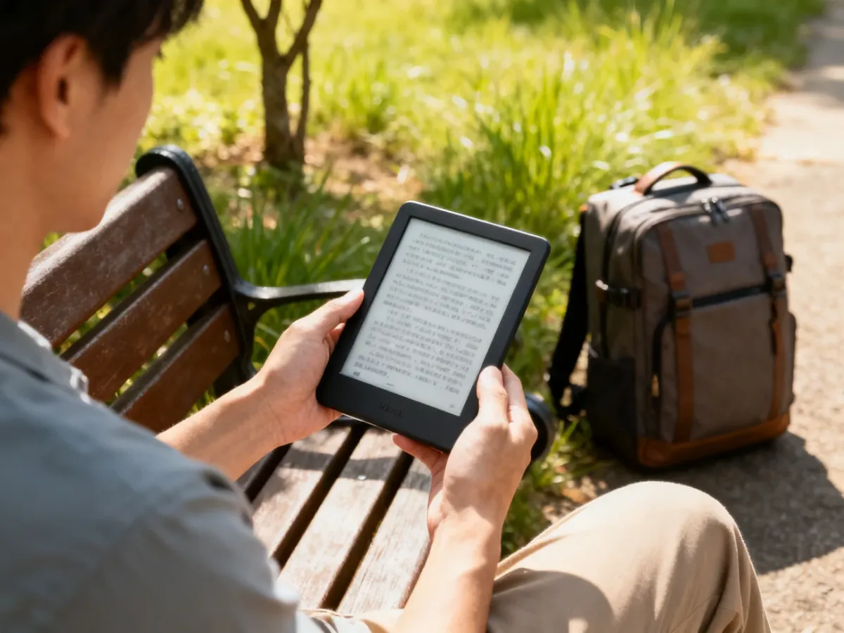 Czytanie na czytniku e-booków w pełnym słońcu