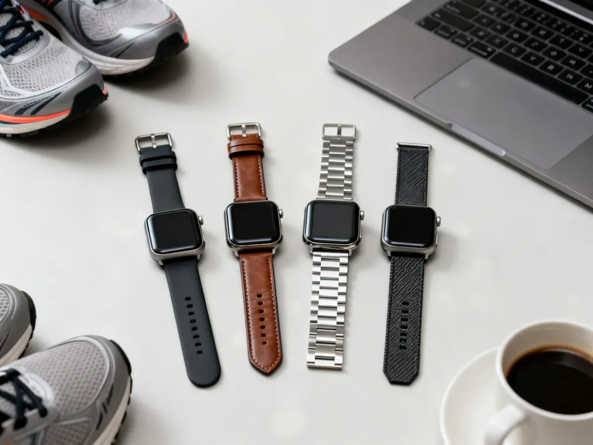 Smartwatch z paskami z silikonu, skóry, stali i nylonu